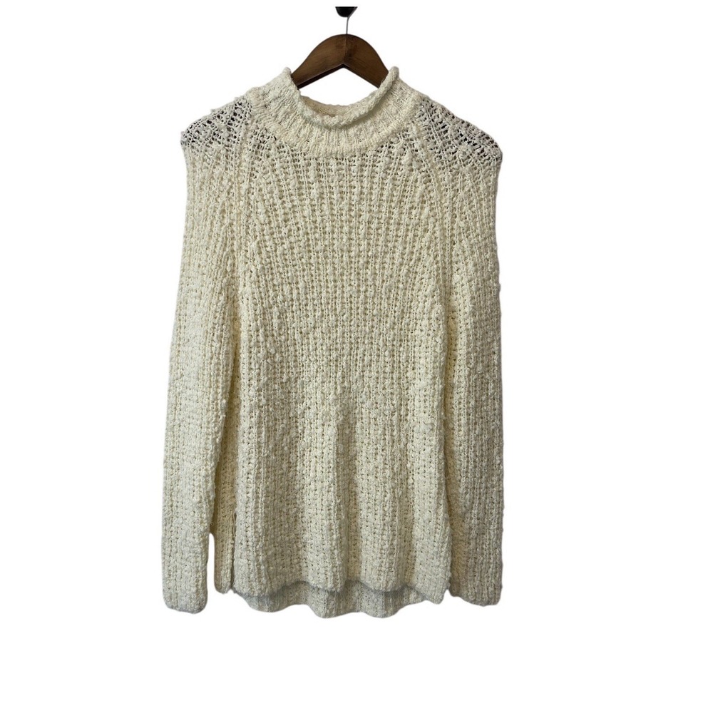 Vtg Cream Chunky Nubby Knit Roll Neck Sweater Size S Cozy Cottagecore Pullover